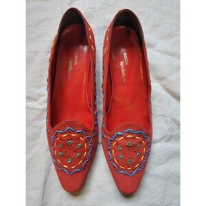 Sacha London Shoes Size‎ 10 B Red Embroidered Whimsical Boho Slip-on Women's